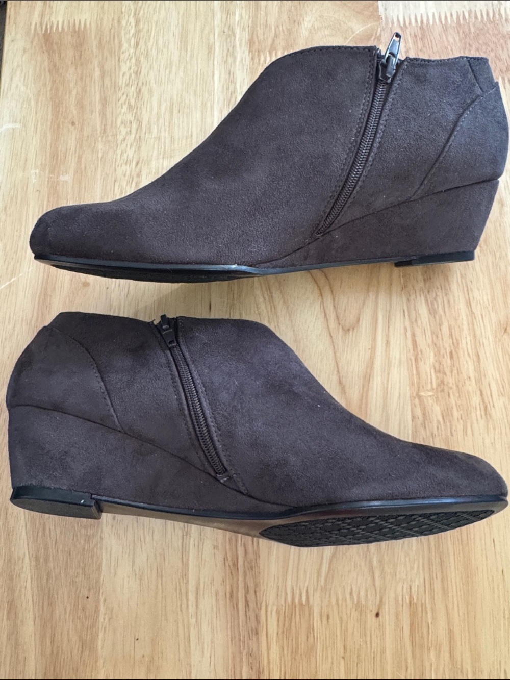Women's Gray Suede Wedge Ankle Booties with Side Zip